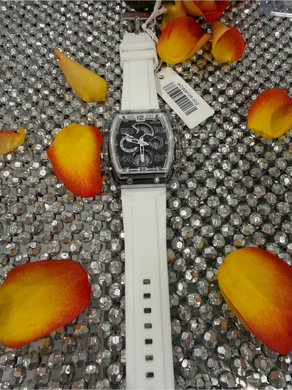Ativa by Invicta Clear Case Black Dial Sport Watch with White Strap